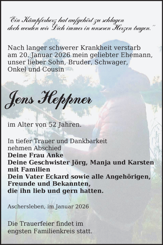 Traueranzeige von Jens Heppner von Nordkurier Grosso, Nordkurier Haff-Zeitung