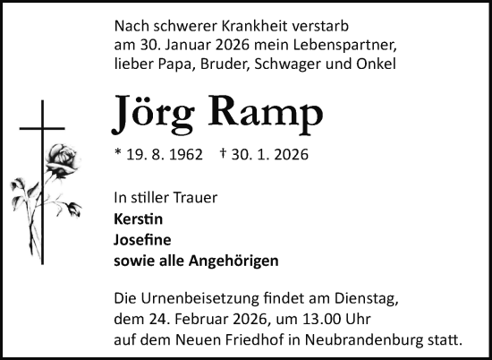 Traueranzeige von Jörg Ramp von Nordkurier Neubrandenburger Zeitung