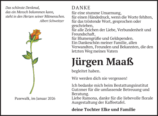Traueranzeige von Jürgen Maaß von Nordkurier Grosso, Nordkurier Pasewalker Zeitung