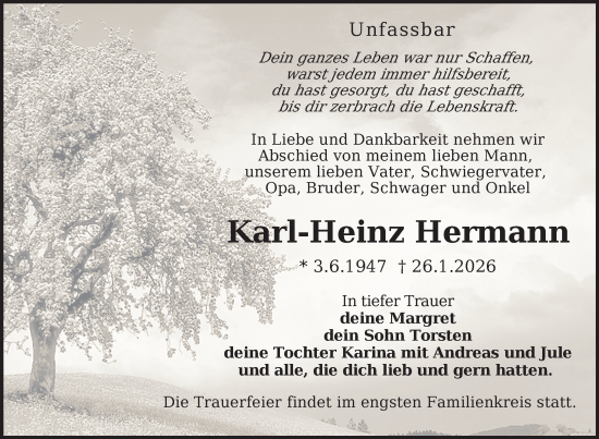 Traueranzeige von Karl-Heinz Hermann von Nordkurier Neubrandenburger Zeitung
