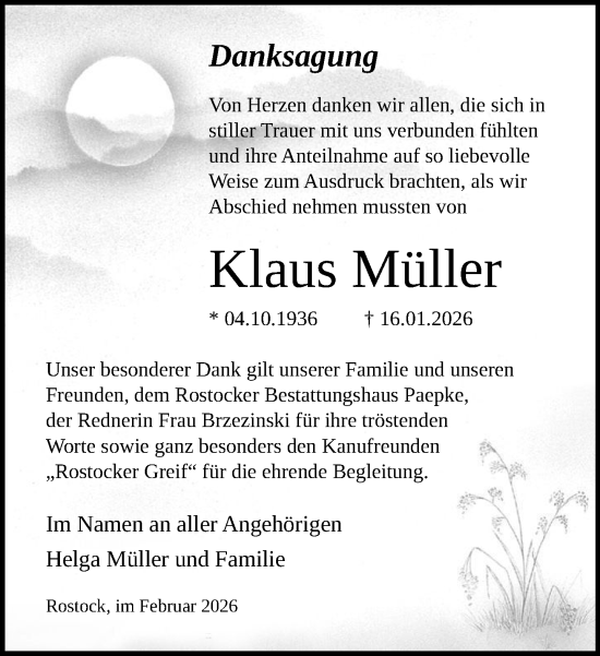 Traueranzeige von Klaus Müller von Norddeutsche Neueste Nachrichten