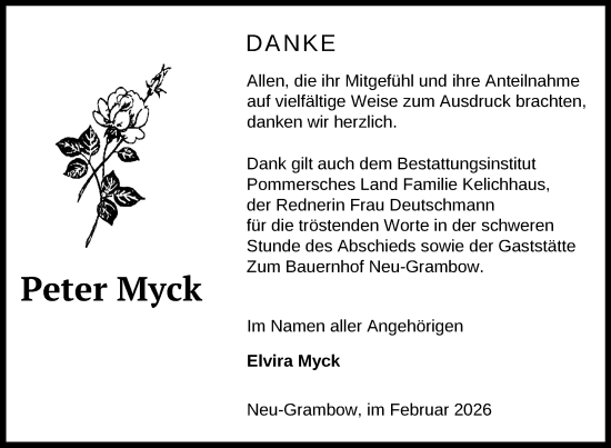 Traueranzeige von Peter Myck von Nordkurier Pasewalker Zeitung, Nordkurier Grosso