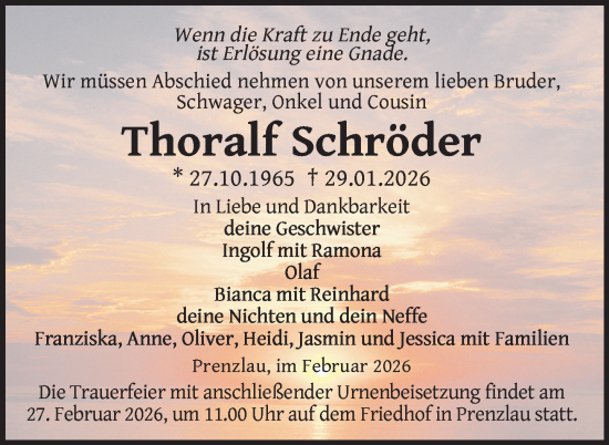 Traueranzeige von Thoralf Schröder von Uckermark Kurier Prenzlauer Zeitung