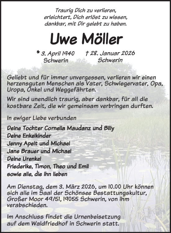 Traueranzeige von Uwe Möller von Zeitung für die Landeshauptstadt